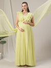 Maternity Flared Ruffle Gown with Detachable Train Green