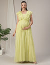 Flared Ruffle Maternity Party Gown Green