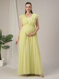 Flared Ruffle Maternity Party Gown Green