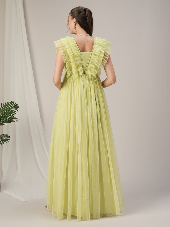 Flared Ruffle Maternity Party Gown Green