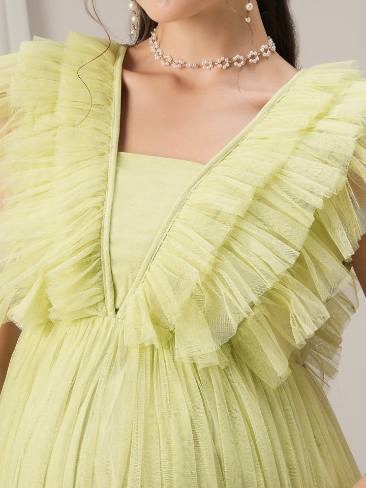 Flared Ruffle Maternity Party Gown Green