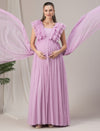 Maternity Flared Ruffle Gown with Detachable Train Light Purple