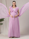 Maternity Flared Ruffle Gown with Detachable Train Light Purple