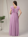 Flared Ruffle Maternity Party Gown Light Purple