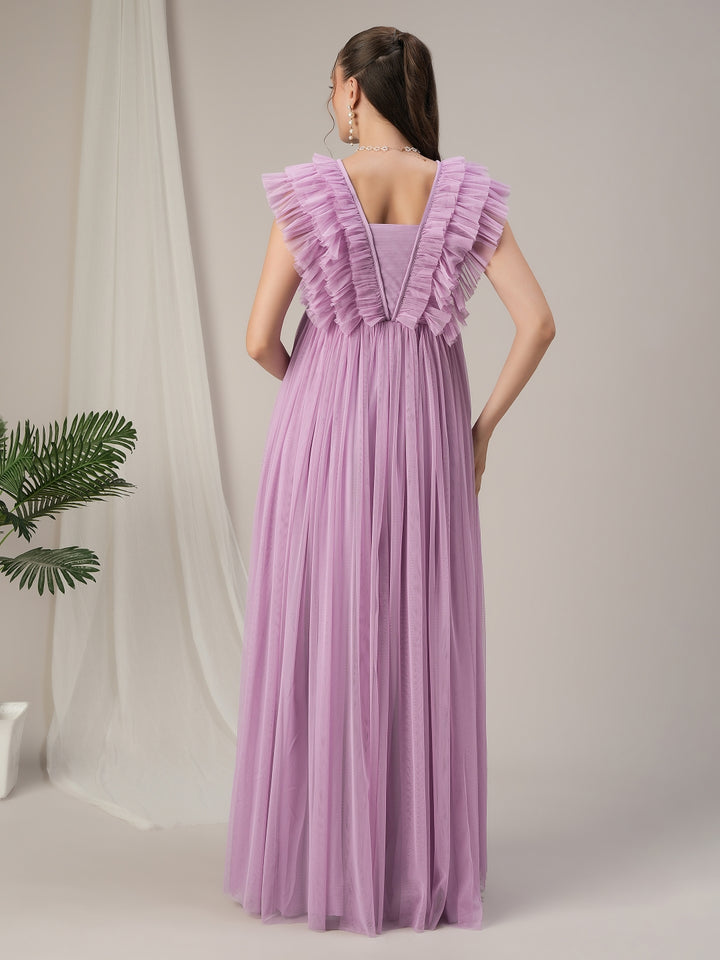 Flared Ruffle Maternity Party Gown Light Purple