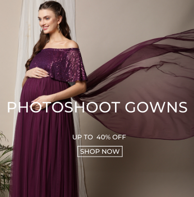 Pregnant woman wearing maternity gown