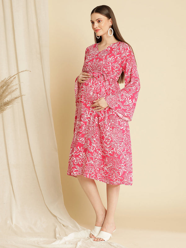 Maternity Pink Midi Dress