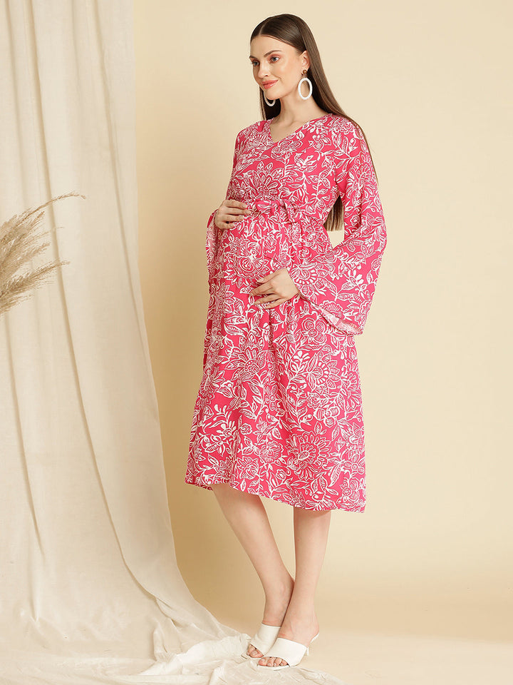 Maternity Pink Midi Dress