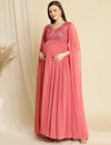 Sequin Cape Sleeve Maternity Party Dress- Pink