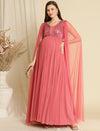 Sequin Cape Sleeve Maternity Party Dress- Pink