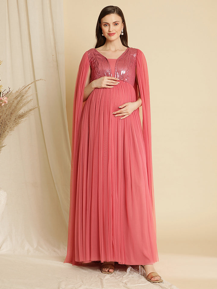 Free Size Off Shoulder Satin Maternity Dress for Photo Shoot Baby Show –  reathua