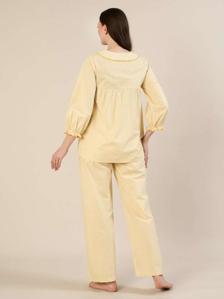 Maternity & Nursing Yellow Polka Dot Cotton Night Suit Set