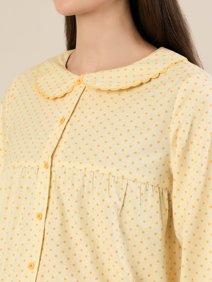 Maternity & Nursing Yellow Polka Dot Cotton Night Suit Set