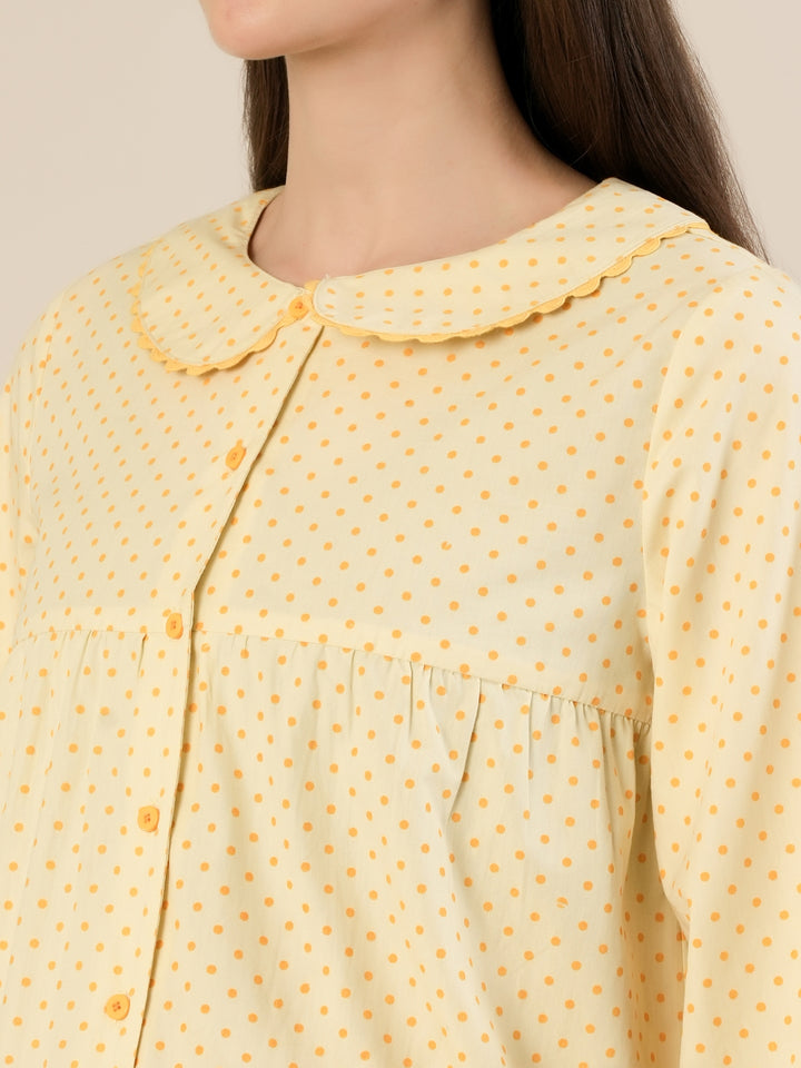 Maternity & Nursing Yellow Polka Dot Cotton Night Suit Set