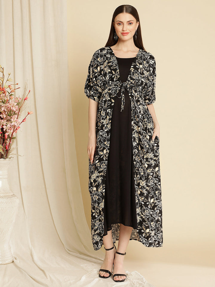 Maternity Printed Black Kaftan