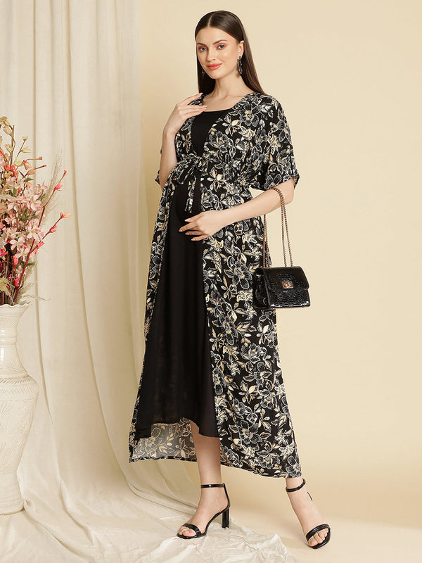 Maternity Printed Black Kaftan