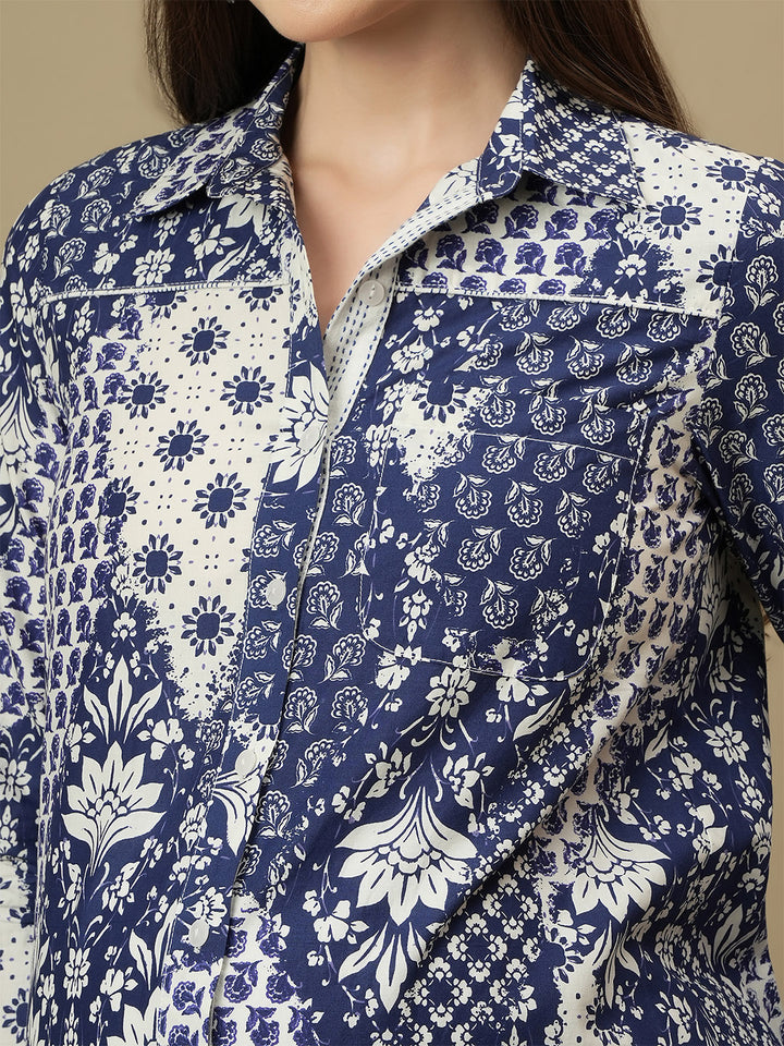 Maternity Printed Cotton Button-Down Shirt