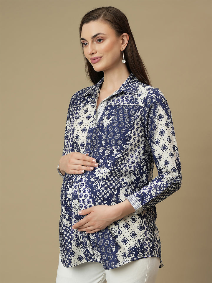Maternity Printed Cotton Button-Down Shirt