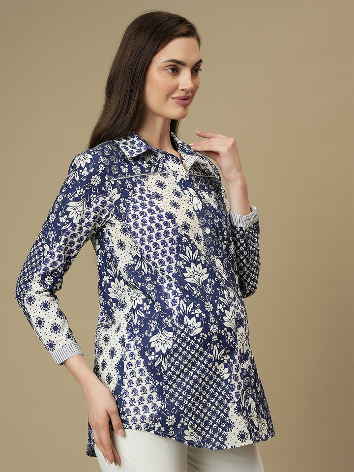 Maternity Printed Cotton Button-Down Shirt