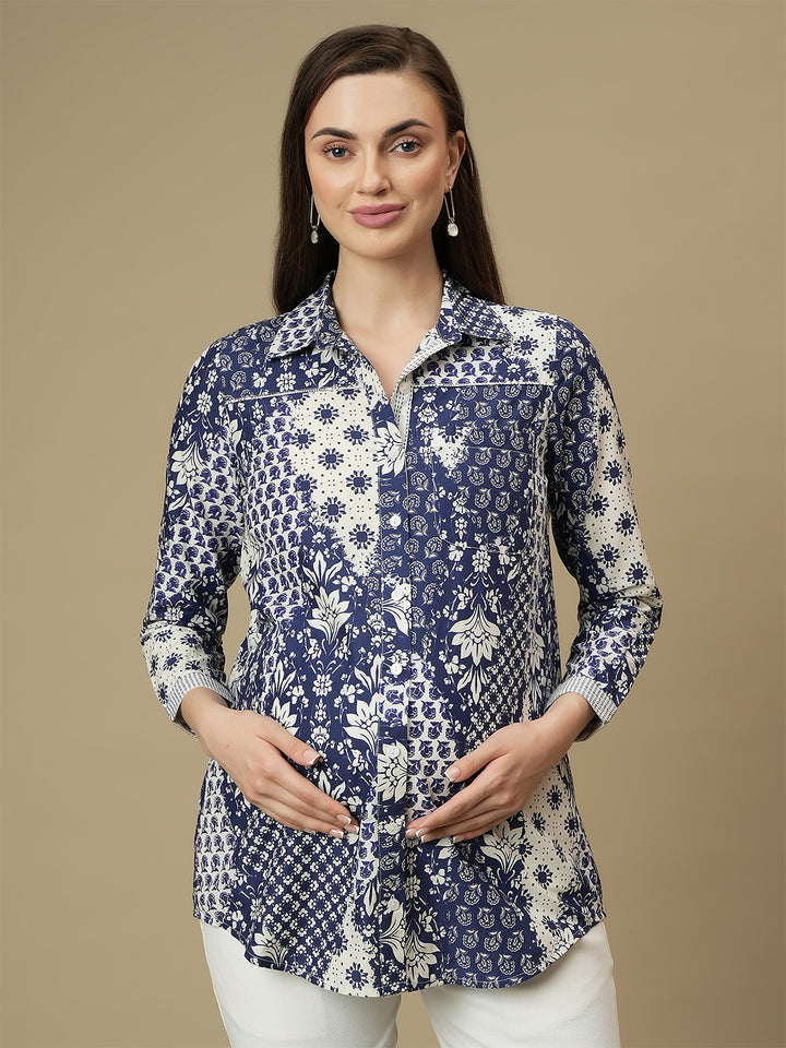 Maternity Printed Cotton Button-Down Shirt
