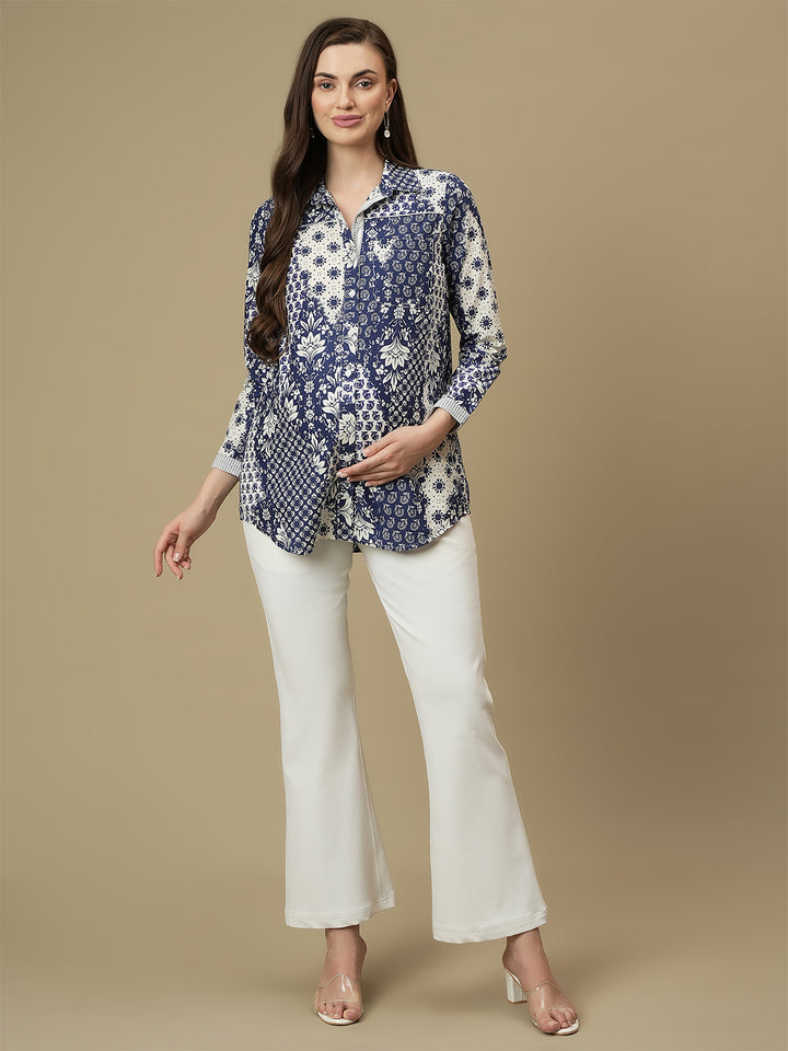 Maternity Printed Cotton Button-Down Shirt