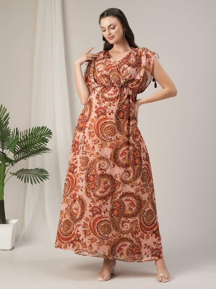 Maternity & Nursing Peach Kaftan Maxi Dress
