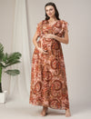 Maternity & Nursing Peach Kaftan Maxi Dress