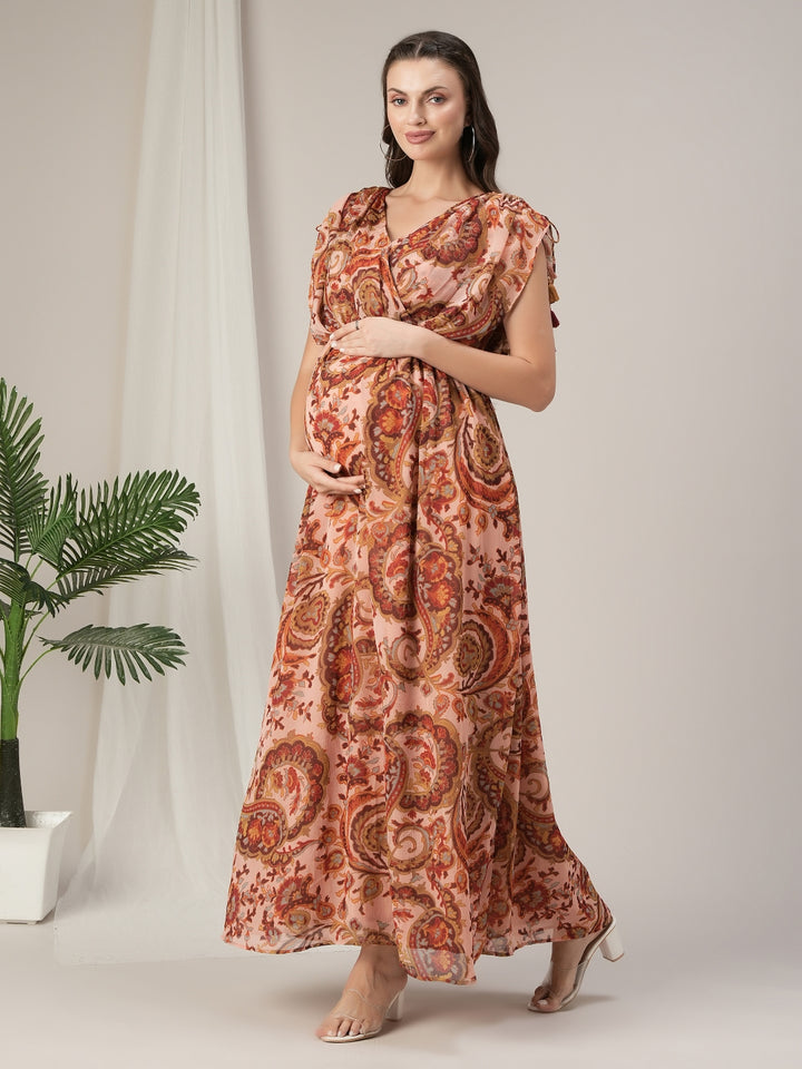 Maternity & Nursing Peach Kaftan Maxi Dress