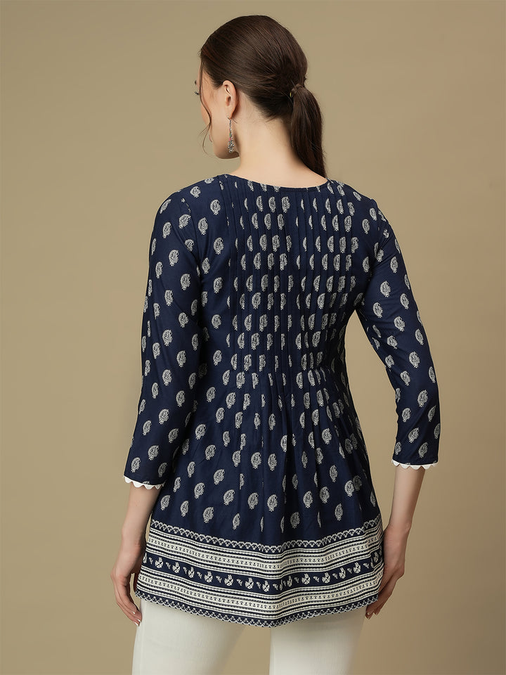 Maternity Printed V-Neck Blue Tunic