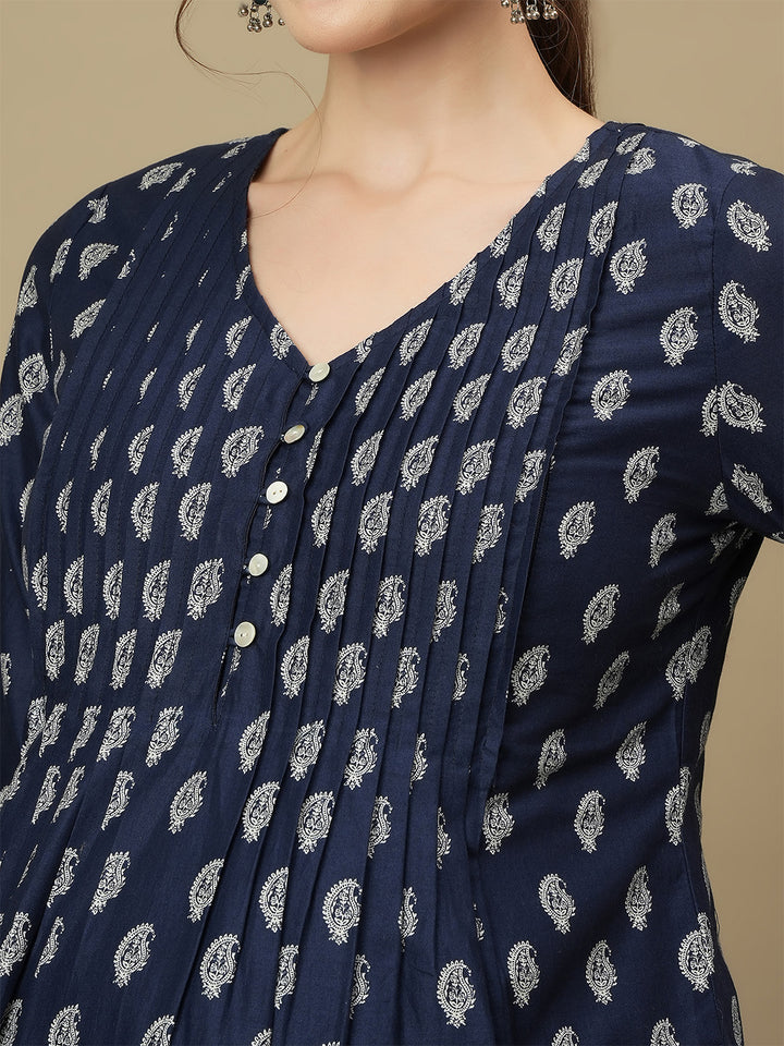 Maternity Printed V-Neck Blue Tunic