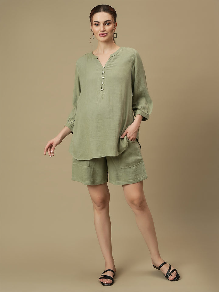 Maternity Pull-on Lounge Green Shorts
