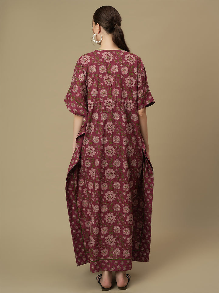 Maternity Purple Cotton Maxi Kaftan