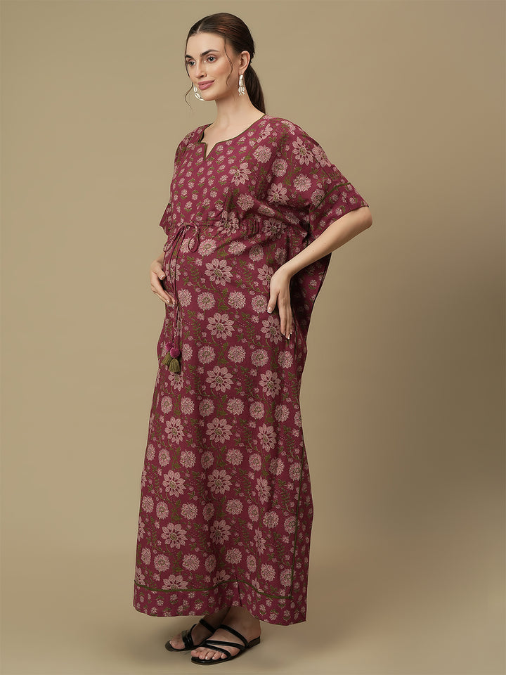 Maternity Purple Cotton Maxi Kaftan