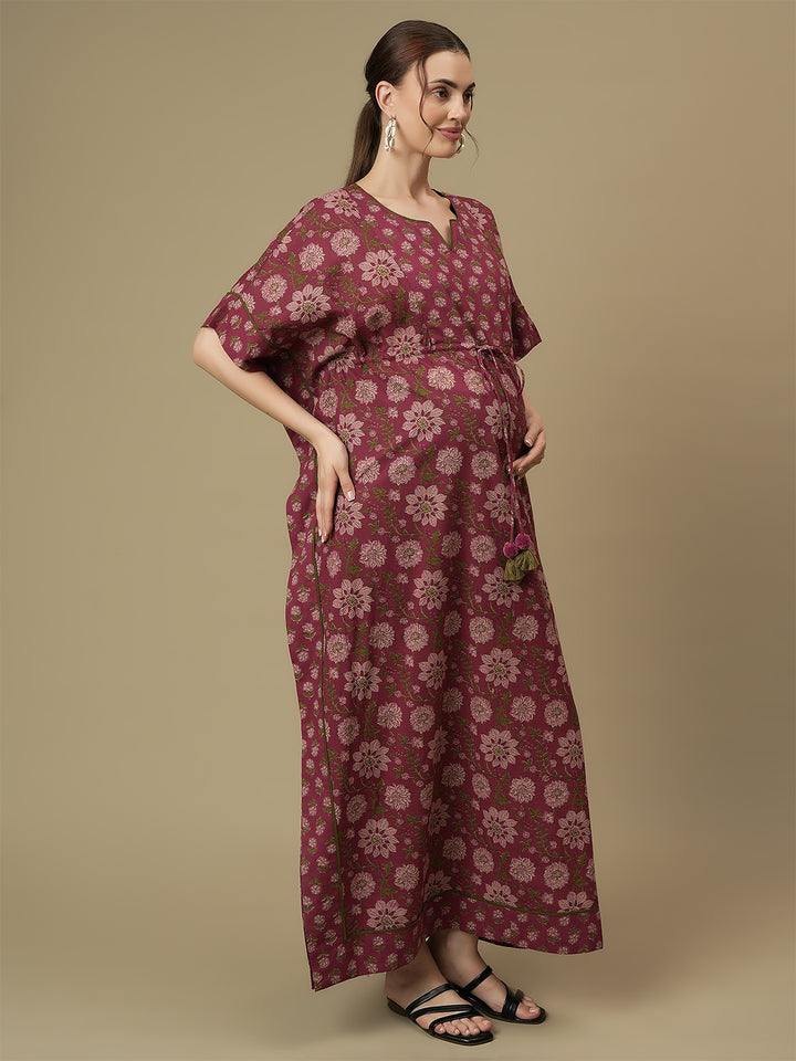 Maternity Purple Cotton Maxi Kaftan