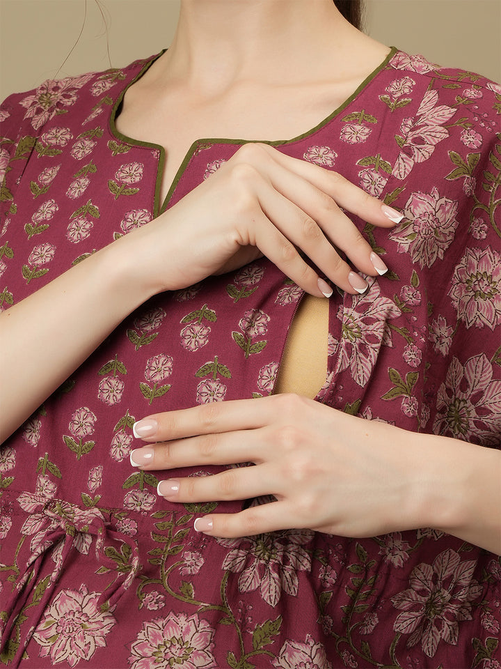 Maternity Purple Cotton Maxi Kaftan