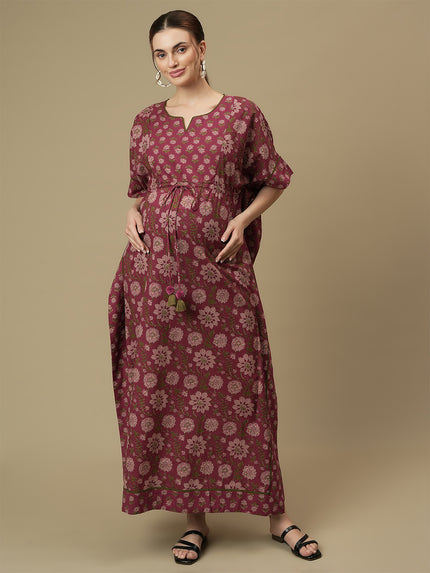 Maternity Purple Cotton Maxi Kaftan