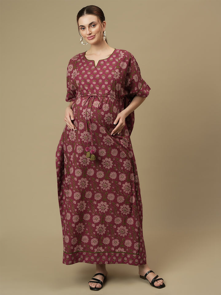 Maternity Purple Cotton Maxi Kaftan