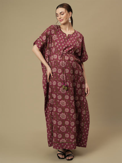 Maternity Purple Cotton Maxi Kaftan