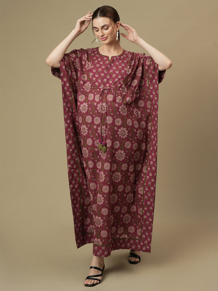 Maternity Purple Cotton Maxi Kaftan