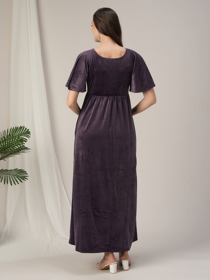 Maternity & Nursing Purple Velvet Zipless Maxi Dress