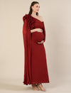 Maternity Red Bodycon Gown with Detachable Train and Sleeves