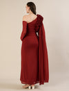Maternity Red Bodycon Gown with Detachable Train and Sleeves