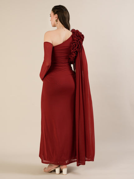 Maternity Red Bodycon Gown with Detachable Train and Sleeves