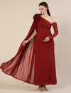 Red Baby Shower Maternity Shoot Bodycon Gown with Detchable Sleeve