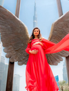 Red maternity gown for photoshoot
