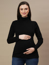 Maternity Rib-knit High Neck Top- Black