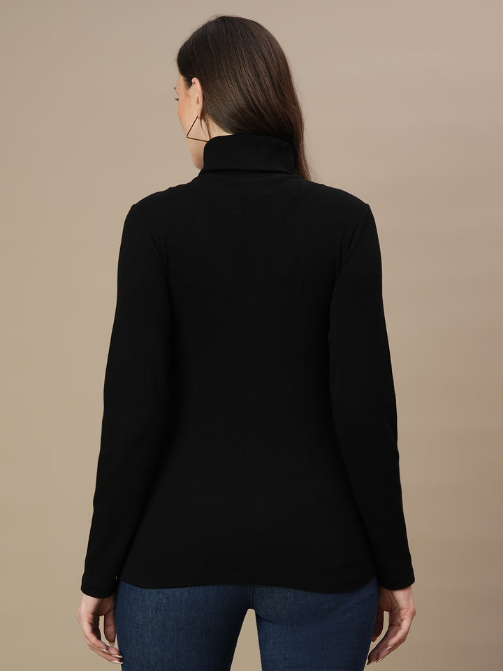 Maternity Rib-knit High Neck Top- Black