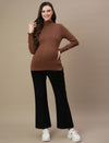 Maternity Rib-knit High Neck Top- Brown