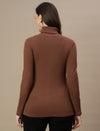 Maternity Rib-knit High Neck Top- Brown
