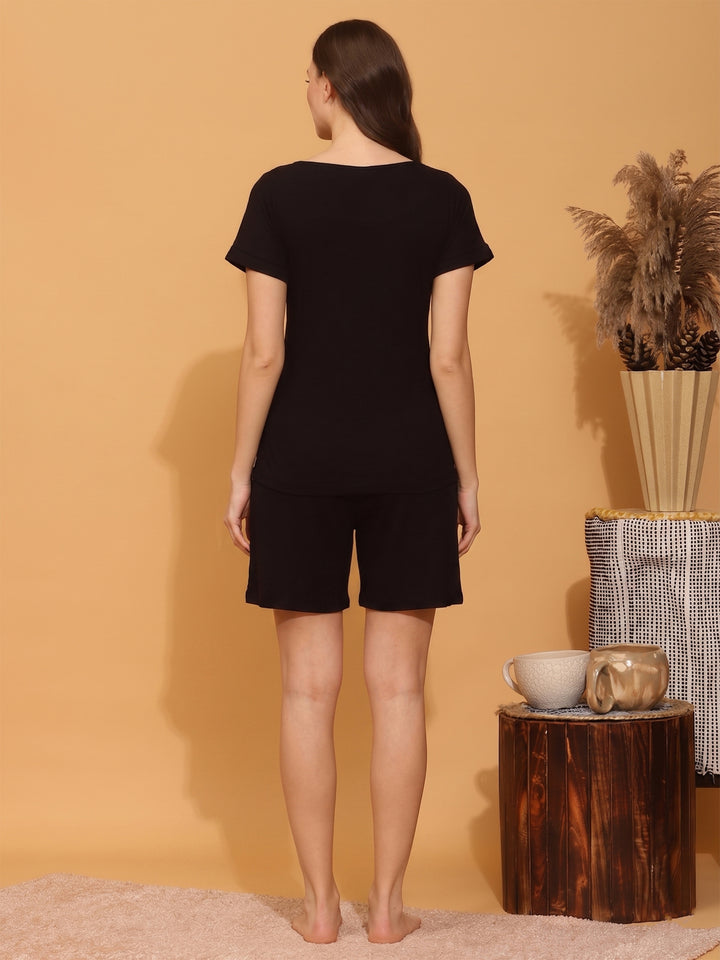 Maternity Shorts with T-shirt Set- Black